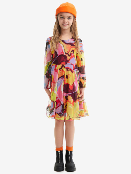 Desigual Sárga és rózsaszín lány mintás ruha Desigual Aguayo