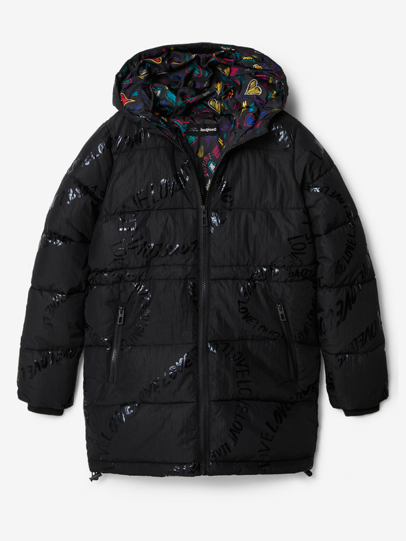 Desigual Fekete lány téli steppelt kabát Desigual Letters