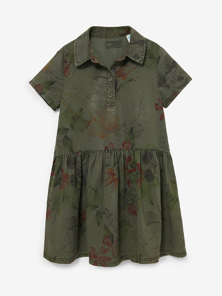 Desigual Khaki színű, mintás lányruha Desigual Mickey Camo Flower virágos