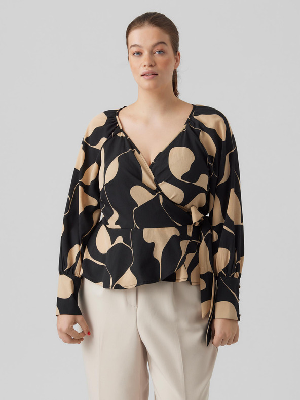 Vero Moda Curve Bézs-fekete női mintás blúz nyakkendővel VERO MODA CURVE Lydia Lydia