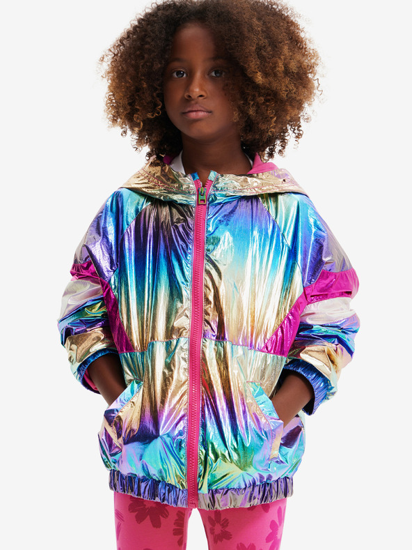 Desigual Rózsaszín és kék színű, fémes színű Desigual Rainbow lánykabát