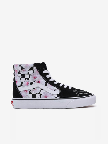 Vans Fehér és fekete női virágos tornacipő bőr részletekkel VANS SK8-Hi