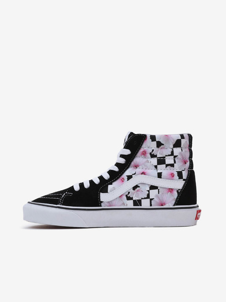 Vans Fehér és fekete női virágos tornacipő bőr részletekkel VANS SK8-Hi
