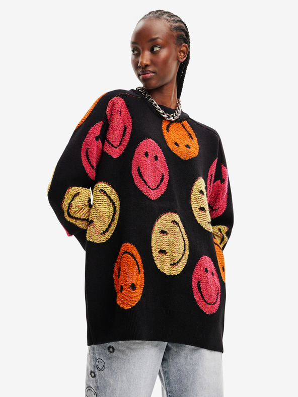 Desigual Fekete női Desigual Smiley mintás túlméretezett pulóver