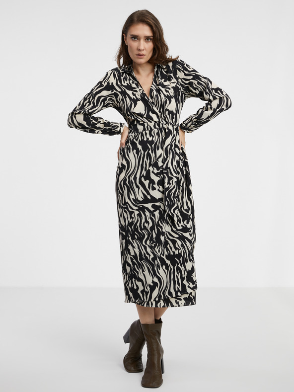 Jacqueline de Yong Krém és fekete JDY Piper női wrap midi ruha JDY Piper női wrap midi ruha