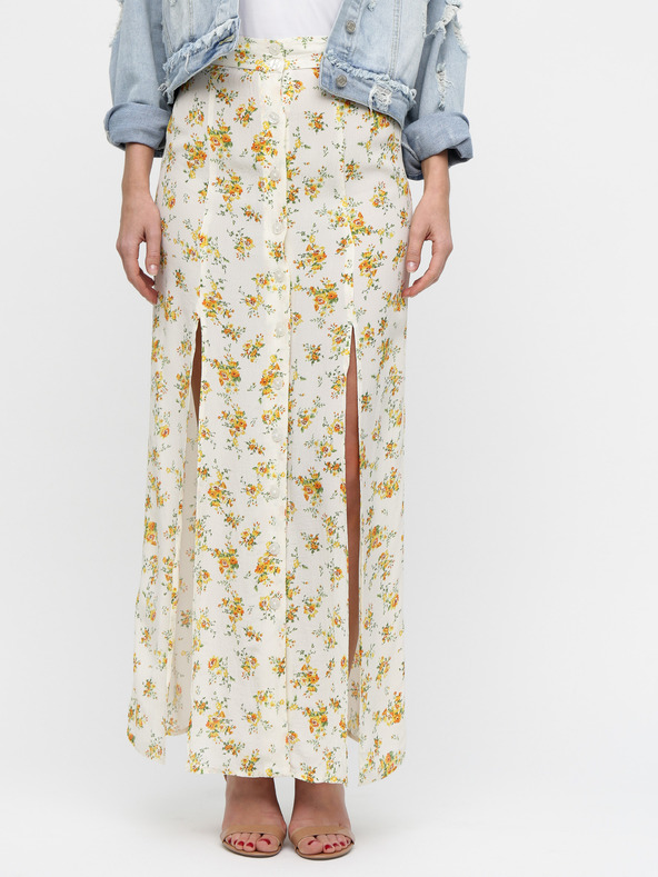 Miss Selfridge Krémszínű virágos maxiszoknya résszel Miss Selfridge