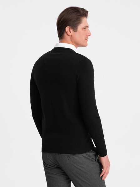 Ombre Clothing Férfi fekete pulóver inggallérral Ombre ruházat