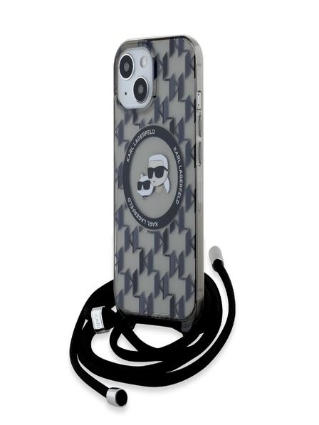 Karl Lagerfeld Karl Lagerfeld IML Monogram Kereszttest K&CH Heads MagSafe hátlap iPhone 15 készülékhez Fekete
