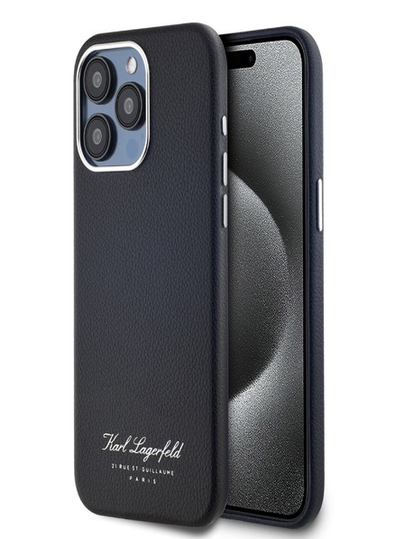 Karl Lagerfeld Szemcsés PU Hotel RSG hátlap az iPhone 15 Pro Max fekete Karl Lagerfeld fekete Karl Lagerfeld 15 Pro Max iPhone 15-hez