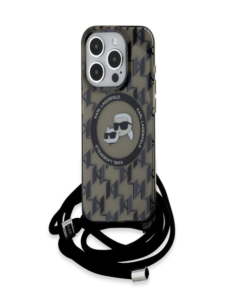 Karl Lagerfeld Karl Lagerfeld IML Monogram Kereszttest K&CH Heads MagSafe hátlap iPhone 15 Pro-hoz Fekete