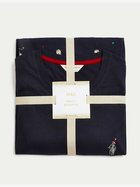 Marks & Spencer Tiszta pamut pizsama szett zebramotívummal Marks & Spencer tengerészkék
