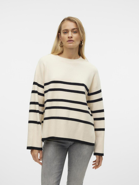 Vero Moda Fekete és krémszínű női csíkos pulóver Vero Moda Saba